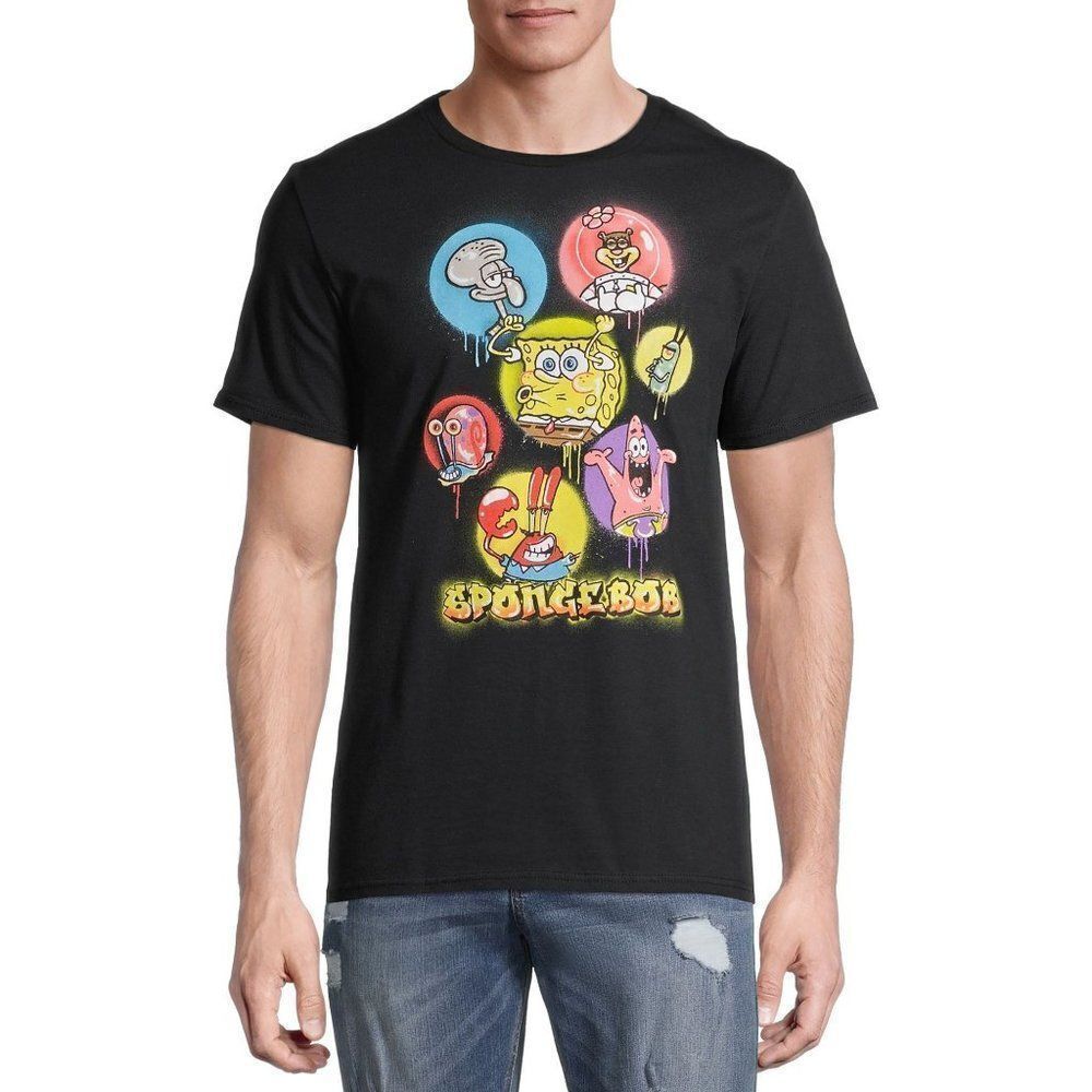 Nicklodeon Mens Black Spongebob Squarepants Short Sleeve Graphic T Shirt Size XL